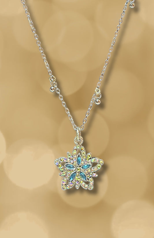 Fairydust halo silver necklace close up flat