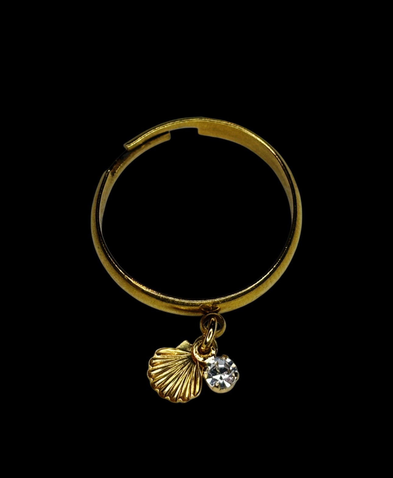 Sea charm gold ring summer stainless steel on a black backround
