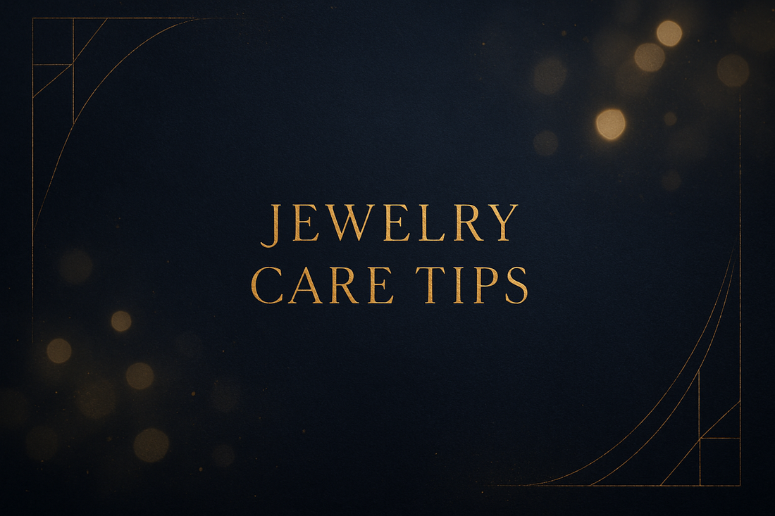 black backround ith gold effect and gold letter written jewelry care tips