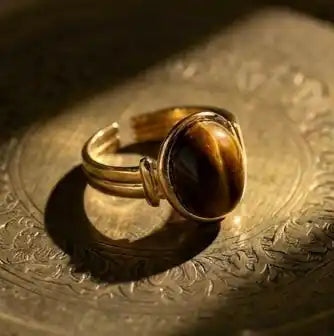 Amber Aura Tiger’s Eye Ring 18K Gold Backround