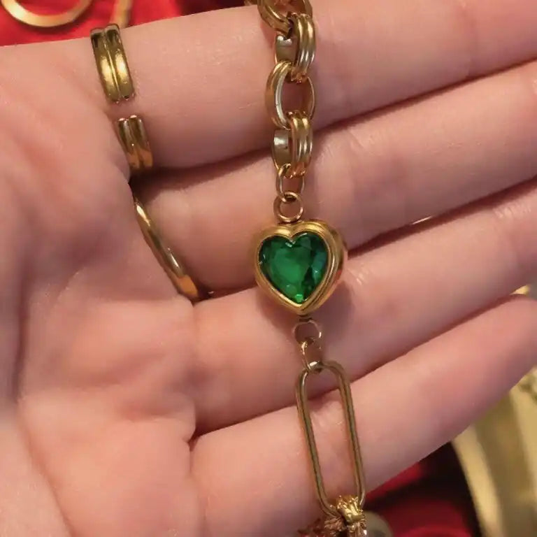 Emerald Heart Pearl Statement Bracelet 