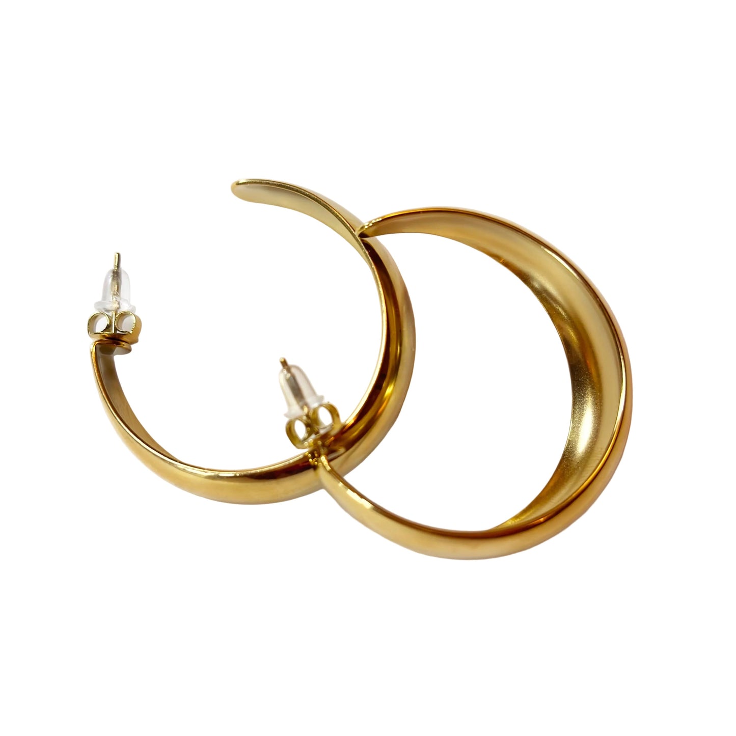 Gold hoop earrings on a white background