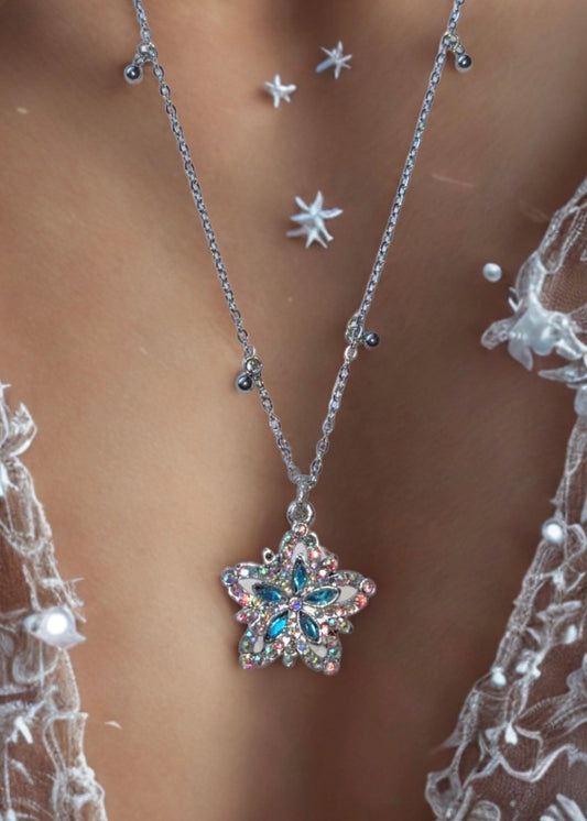 Fairydust halo silver necklace on model