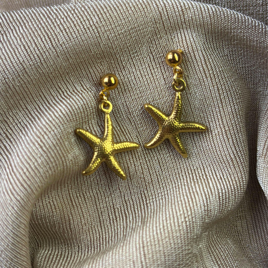 Golden Sea Stars Earrings - 18k Gold-Plated Ocean Starfish Studs