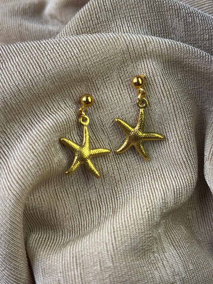 Golden Sea Stars Earrings - 18k Gold-Plated Ocean Starfish Studs