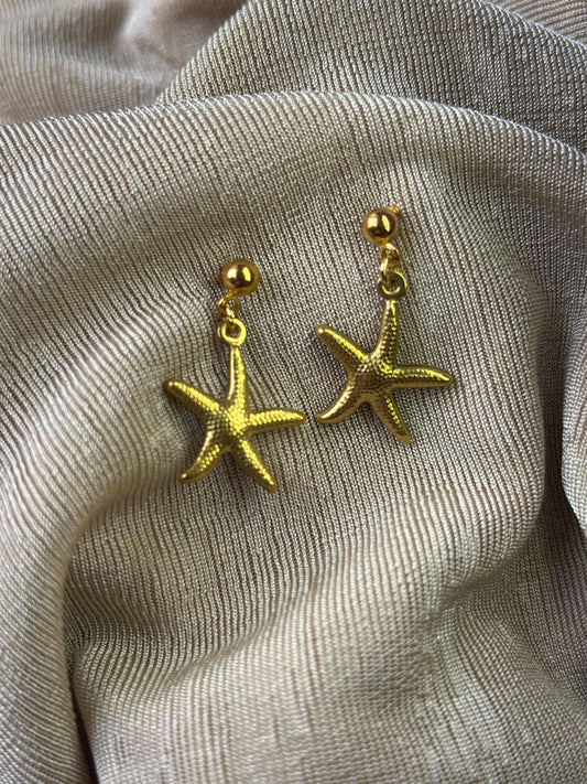 Golden Sea Stars Earrings - 18k Gold-Plated Ocean Starfish Studs