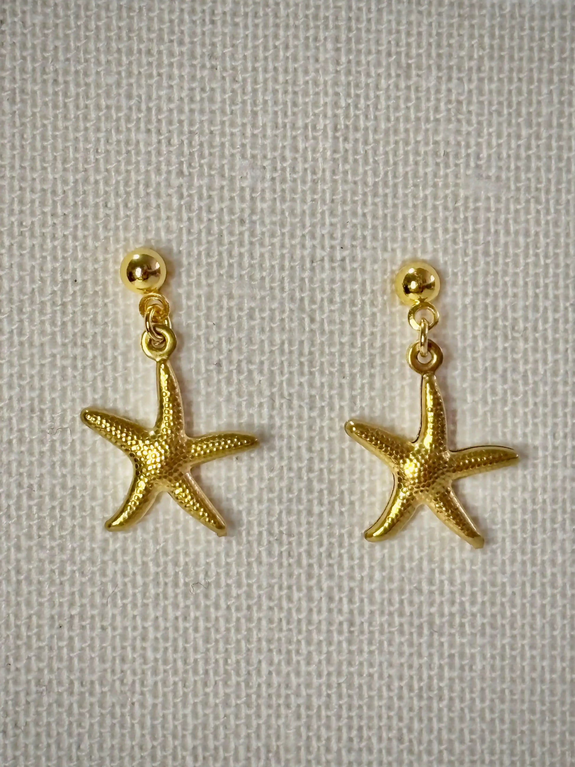 Golden Sea Stars Earrings - 18k Gold-Plated Ocean Starfish Studs