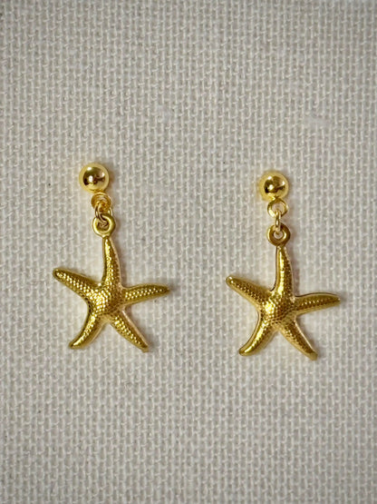 Golden Sea Stars Earrings - 18k Gold-Plated Ocean Starfish Studs