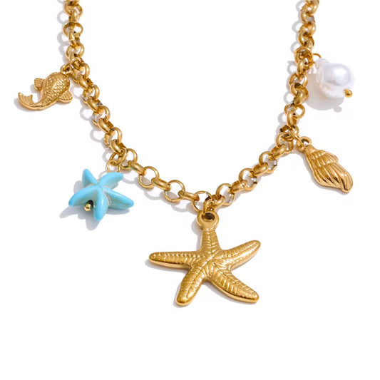 Paula Charm Necklace - Gold Waterproof Stainless Steel Aesthetic Jewelry